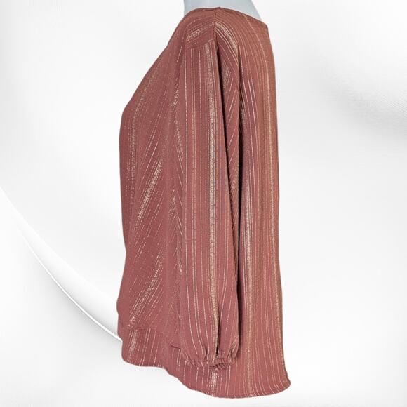 3rd & Malt XL Burnt Orange & Gold Blouse With Knot Front & Scrunched Sleeves - Picture 4 of 11